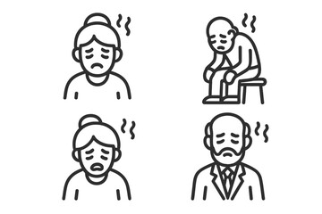 Obraz premium Line art pictograms depicting individuals with symptoms of fever, sickness, or heatstroke