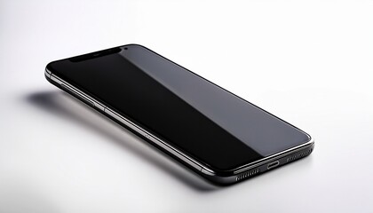 modern black smartphone mockup lying at an angle on white background