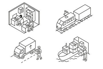 Naklejka premium Global logistics shipping transportation delivery and warehouse management processes