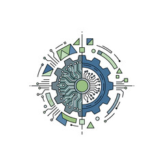 Abstract technology design with gear and circuit board elements.