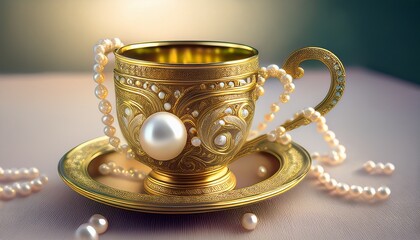 ornate gold cup with pearls