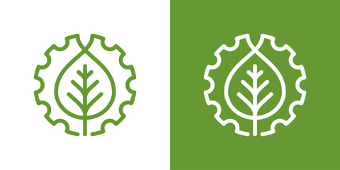 gear leaf combination. leaf energy factory gear logo icon design template