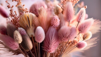 close up of a pink dried flower bouquet