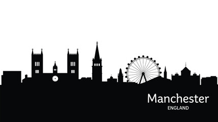Black and white silhouette of the manchester skyline