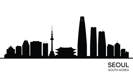 Fototapeta premium Seoul south korea skyline silhouette with iconic buildings