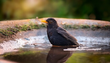 blackbird in a pool of water