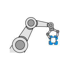 Illustration of a robotic arm holding a blue puzzle piece.