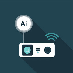 Illustration of a white device with an antenna and the letters 'Ai' on a circular element.