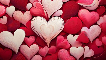 hearts in shades of red pink and white