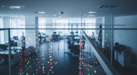 Abstracted Office Space A modern interior view with blurred lights and a contemplative atmosphere present.