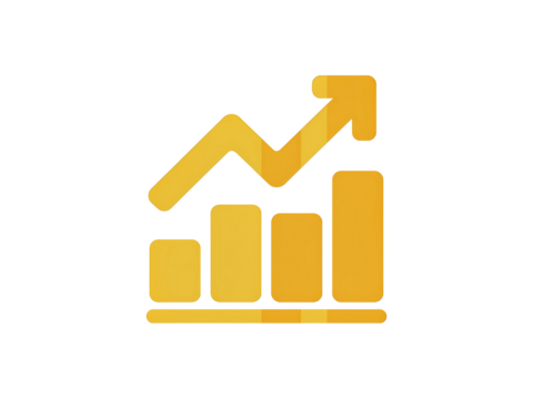Golden bar graph with arrow pointing up flat vector design for business and finance presentations Transparent PNG