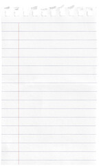 Small Notepad White Page Lined with Red Margin isolated on transparent background