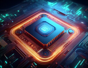 futuristic cpu on glowing circuit board