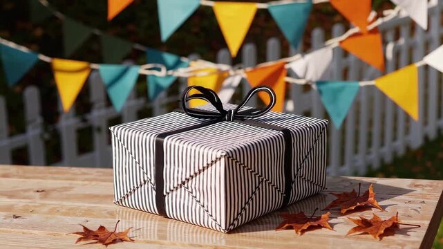 Festive gift box display autumn celebration view