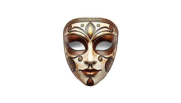 Ornate venetian masquerade mask with intricate gold and brown detailing isolated on transparent background