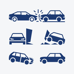 Fototapeta premium Car Accident and Crash Solid Vector Icon Set: Insurance, Damage, and Road Safety Symbols