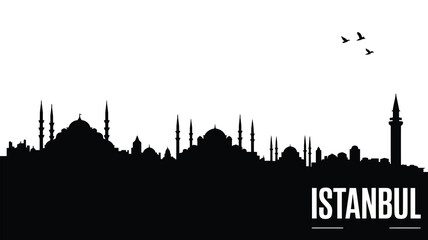 Naklejka premium Iconic istanbul cityscape silhouette with birds flying