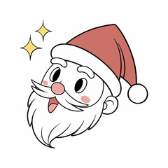 Cute cartoon santa claus face with rosy cheeks and sparkling stars