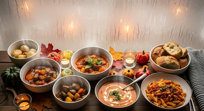 Warm and inviting autumn harvest meal perfect for Thanksgiving or Friendsgiving celebration - Powered by Adobe