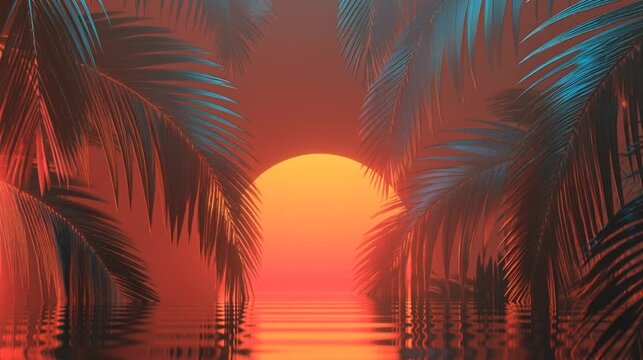 A minimalistic video of a tropical island with palm trees on the water, an empty space for text, ideal for advertising travel, tourism and beach holidays.