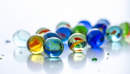 Fototapeta premium Colorful Glass Marbles with Swirled Patterns on Flat Surface in Artistic Close-Up Composition