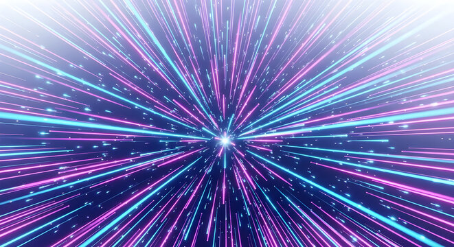 Abstract hyper speed motion effect in blue and magenta colors, warp speed, light trails, futuristic background, space travel concept