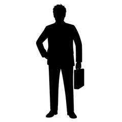 Obraz premium Businessman silhouette holding briefcase front view isolated on white background