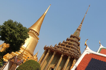 hall in a buddhist temple (wat phra kaeo) at the royal palace in bangkok in thailand 