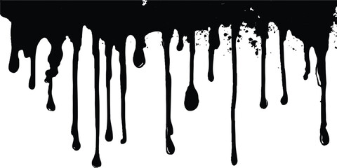 Ink streaks fall in sharp, bold lines, cutting straight paths from the top to the bottom of the white surface. Abstract flowing black paint drips against clean white background.