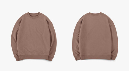 soft brown crewneck from front and back side on white background, regular soft brown sweatshirt for mockup