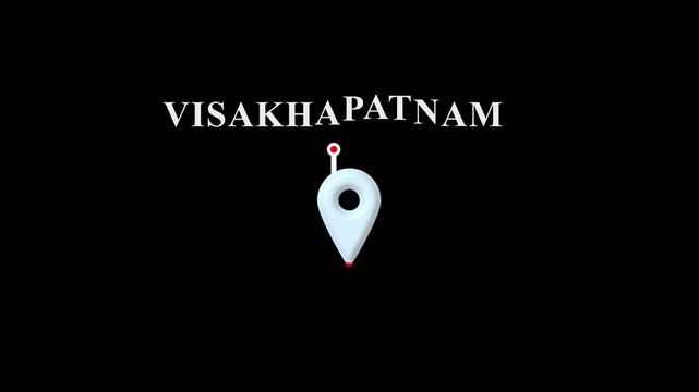 Visakhapatnam location pin icon on black background, glossy 3D map marker, India destination, city navigation pointer, travel locator graphic, modern GPS icon for maps, tourism, and geographic