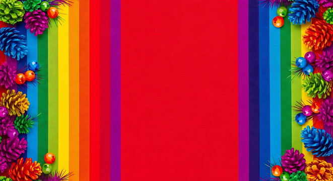 Rainbow stripes with colorful pinecone decorations