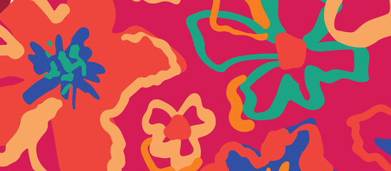 Vibrant shawls, dupatta, scarfs design abstract floral pattern with organic shapes and bold brushstrokes in a lively color palette