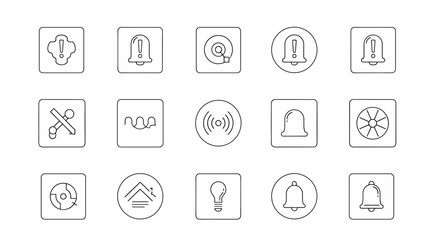 Set of notification doodles isolated on cloud, bell, target, exclamation mark, cross, wave, wifi, silhouette, fan, chart, house, bulb, circle and outline