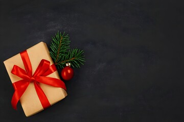 Christmas Holiday Gift on Chalkboard Background with Copy Space