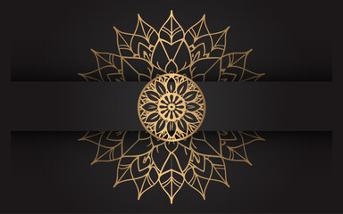 Elegant gold mandala design on a dark black background with decorative elements