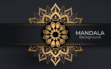 Elegant golden mandala design on a dark background with intricate floral details