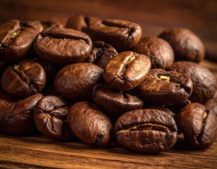 Roasted Coffee Beans on Wooden Surface