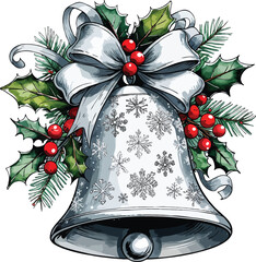 handdrawn a large white Bell with detailed snowflake patterns