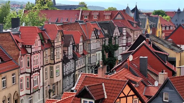 Wernigerode town with traditional German architecture, half-timbered wooden houses, Fachwerk. Saxony-Anhalt, Germany.