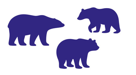 Three purple bear silhouettes on white background vector art
