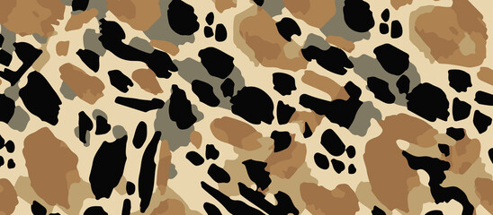 Abstract shawls, dupatta, scarfs design organic camouflage pattern with irregular shapes in earthy tones of beige brown and black