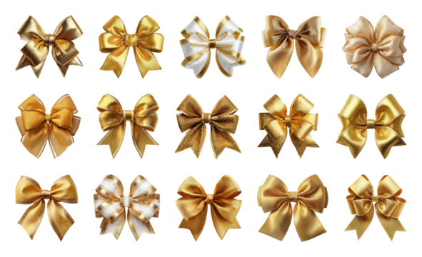 PNG Elegant golden bow collection, element set on transparent background