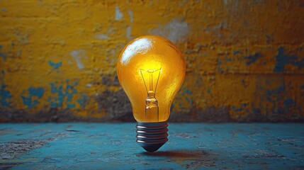 Glowing lightbulb on textured surface