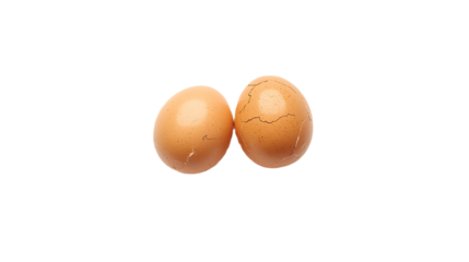 Two light brown chicken eggs with textured shells positioned side by side isolated on transparent background