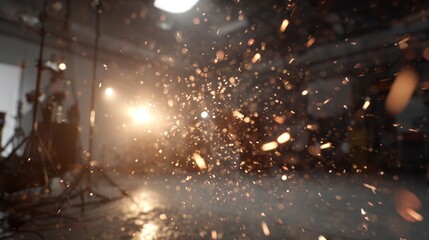 Naklejka premium Fiery sparks erupting in a dark environment with blurred background