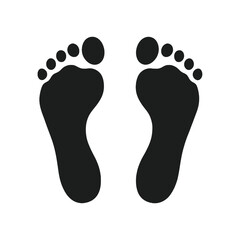 Simple black silhouettes depicting human footprints on a plain white background