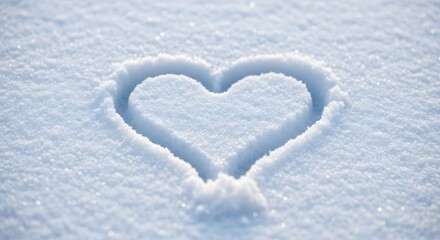 Heart shape drawn in fresh snow symbolizes love and winter holiday mood blank greeting card festive bright background outdoors scenic view