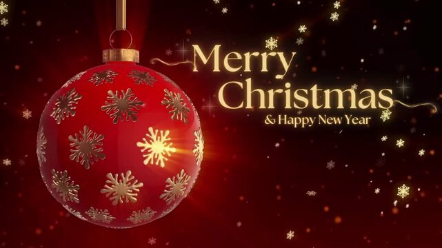 Sparkling red christmas ornament & merry new year wishes motion graphics isolated on transparent background