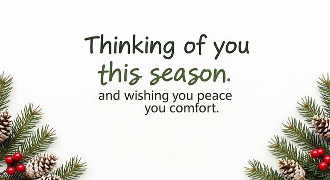 Thinking of you christmas card holiday season greetings peace and comfort festive message design - Powered by Adobe